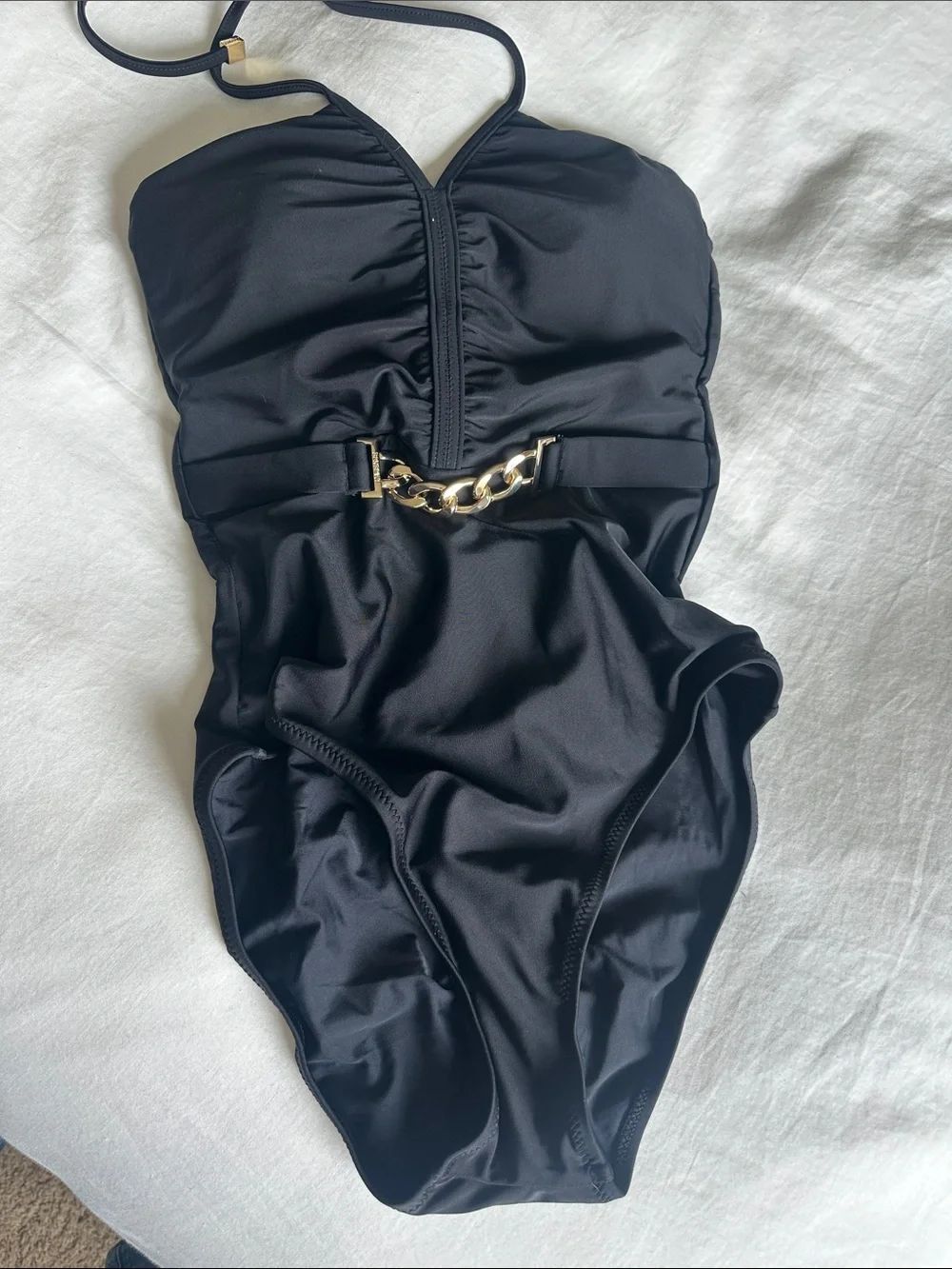 L'AGENCE Black Swimwear with Gold-Tone Tag Detail